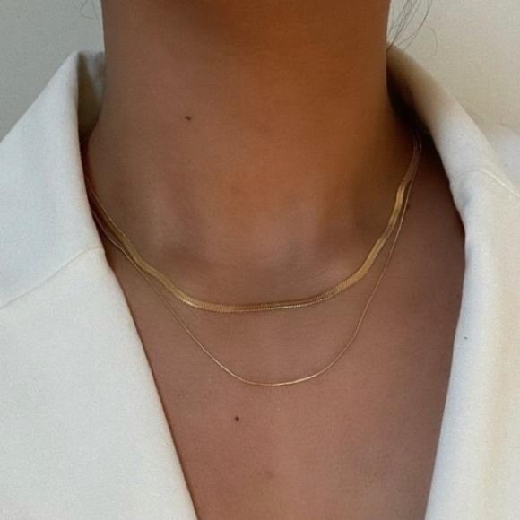 18K GOLD DOUBLE LAYER CHAIN NECKLACE, NICE CHAIN NECKLACE, CUTE CHAIN NECKLACE - Picture 2 of 7
